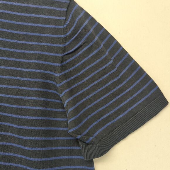 Massimo Dutti Extrafine Cotton Knit T Shirt Top Navy Blue Striped Womens XL - Picture 5 of 8